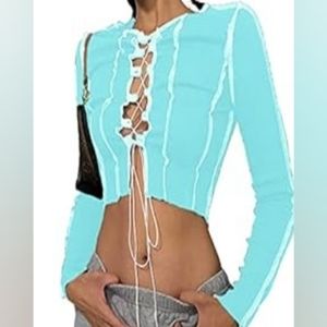 Long Sleeve outside stitch lace up open front top